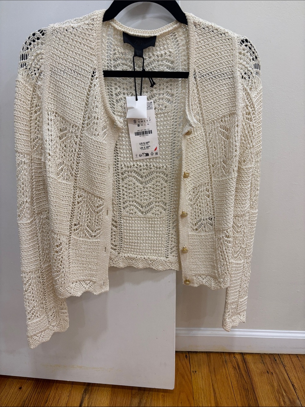 Zara Cream Crochet Button-Front Cardigan